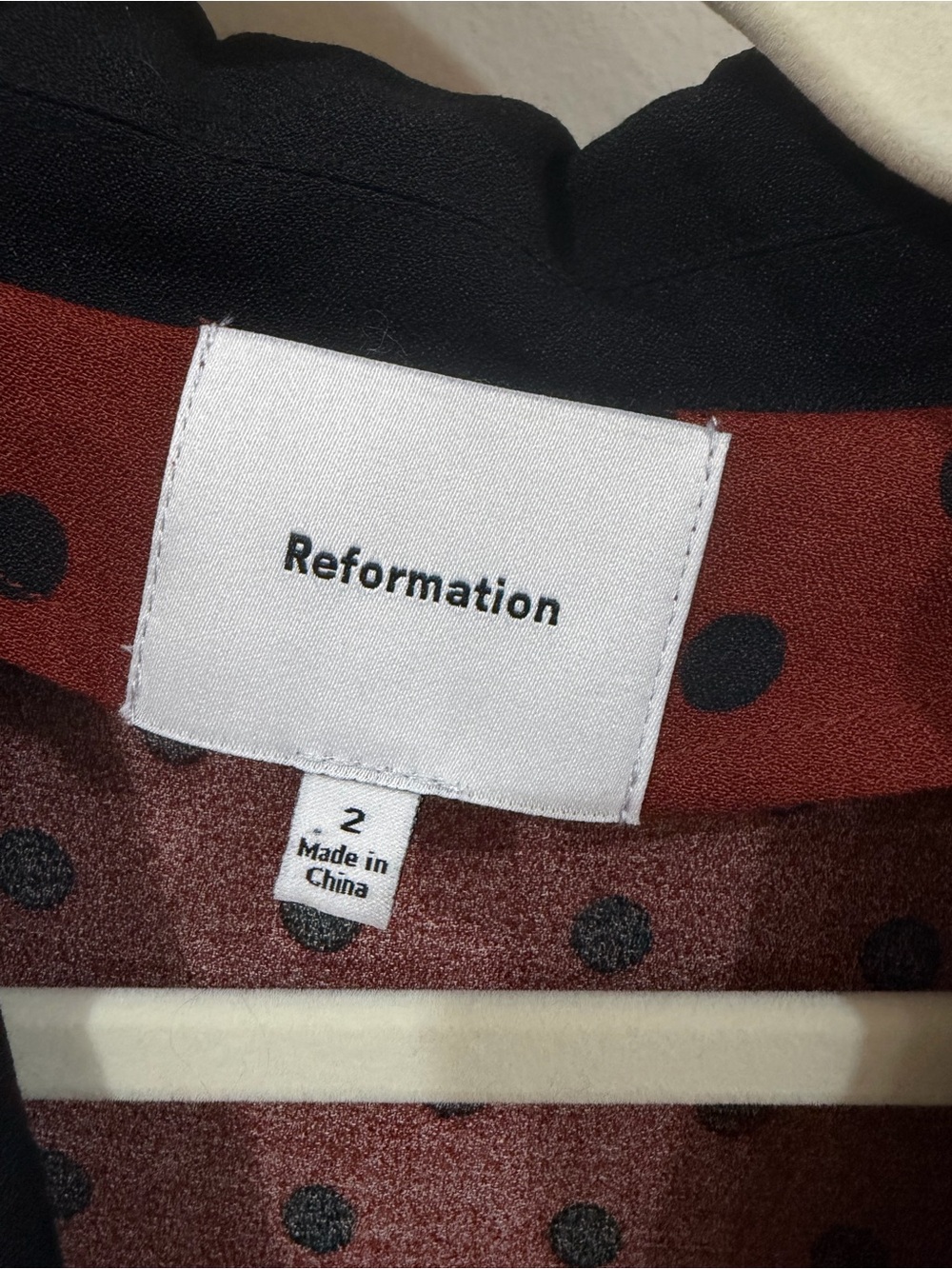 Reformation Brown Polka Dot Mini Dress with Black Scallop Collar - Picture 7 of 7